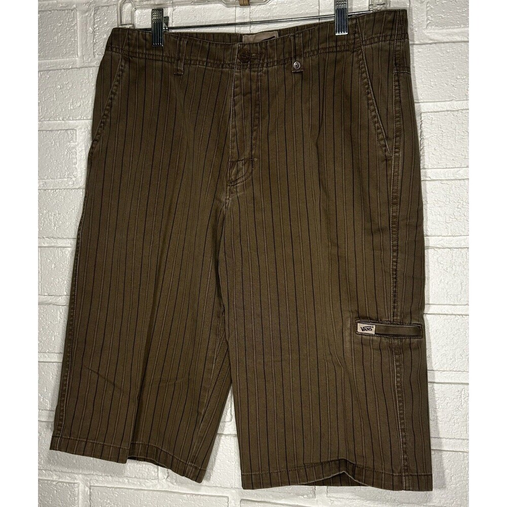 Vans Off The Wall Vintage Shorts Skull Buttons Mens 28 Brown Vertical Stripes - Picture 8 of 12